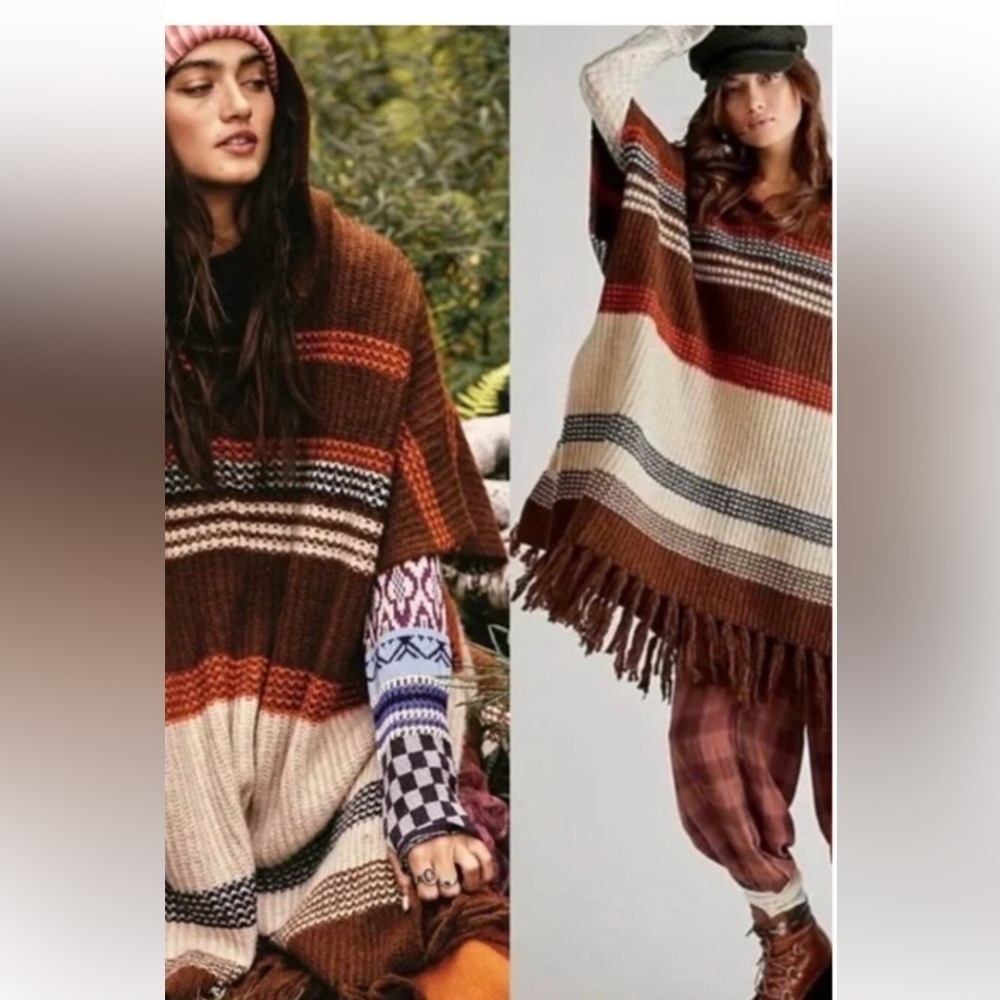 Free People Leslie Oversized Hooded Pancho- One Size
